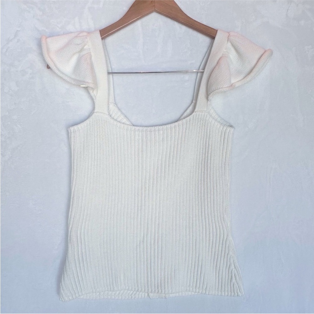 White Knit Button-Front Ruffle Strap Tank Top - Picture 3 of 9